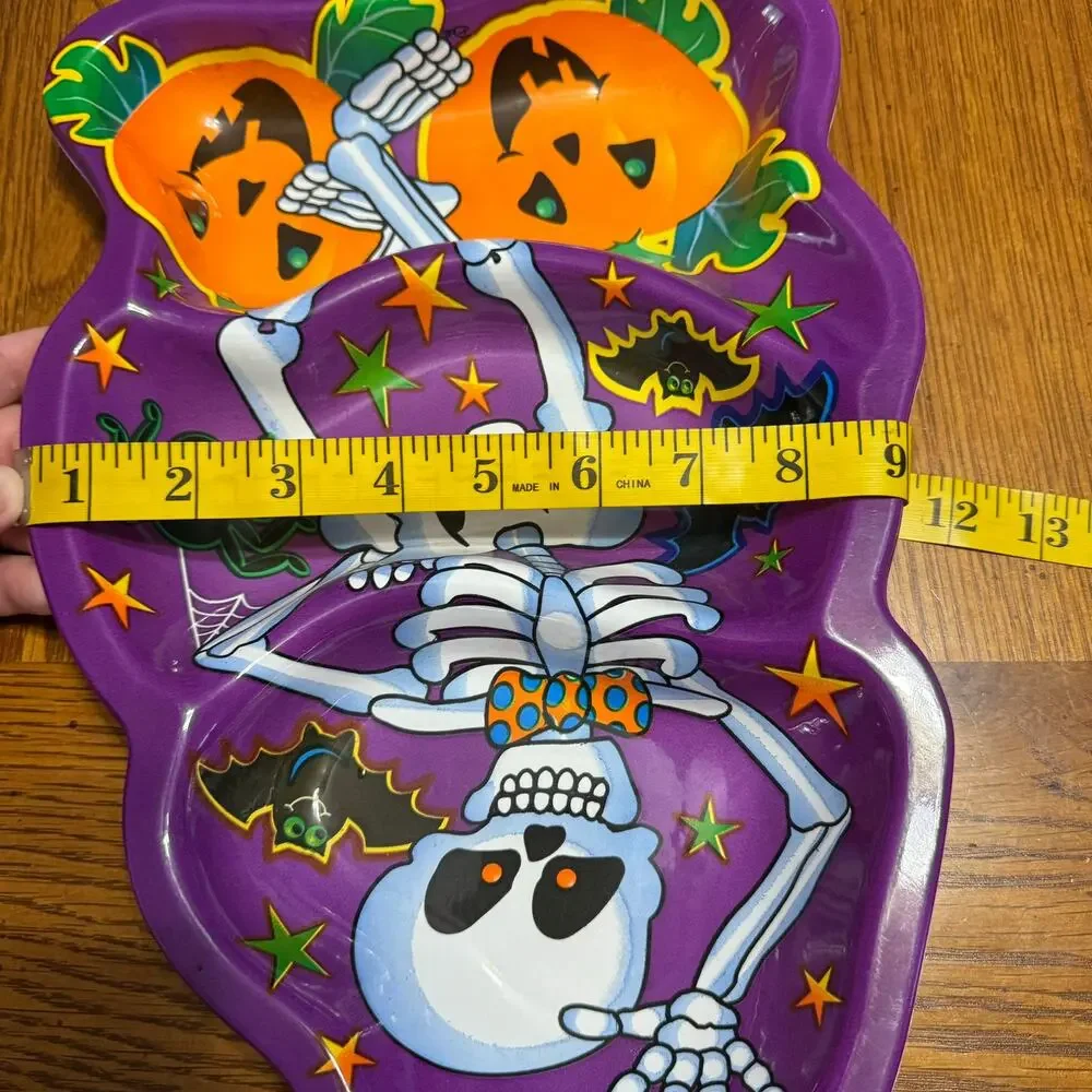 Berman Industries Vintage Halloween Skeleton Plastic Snack Tray Pumpkins Party